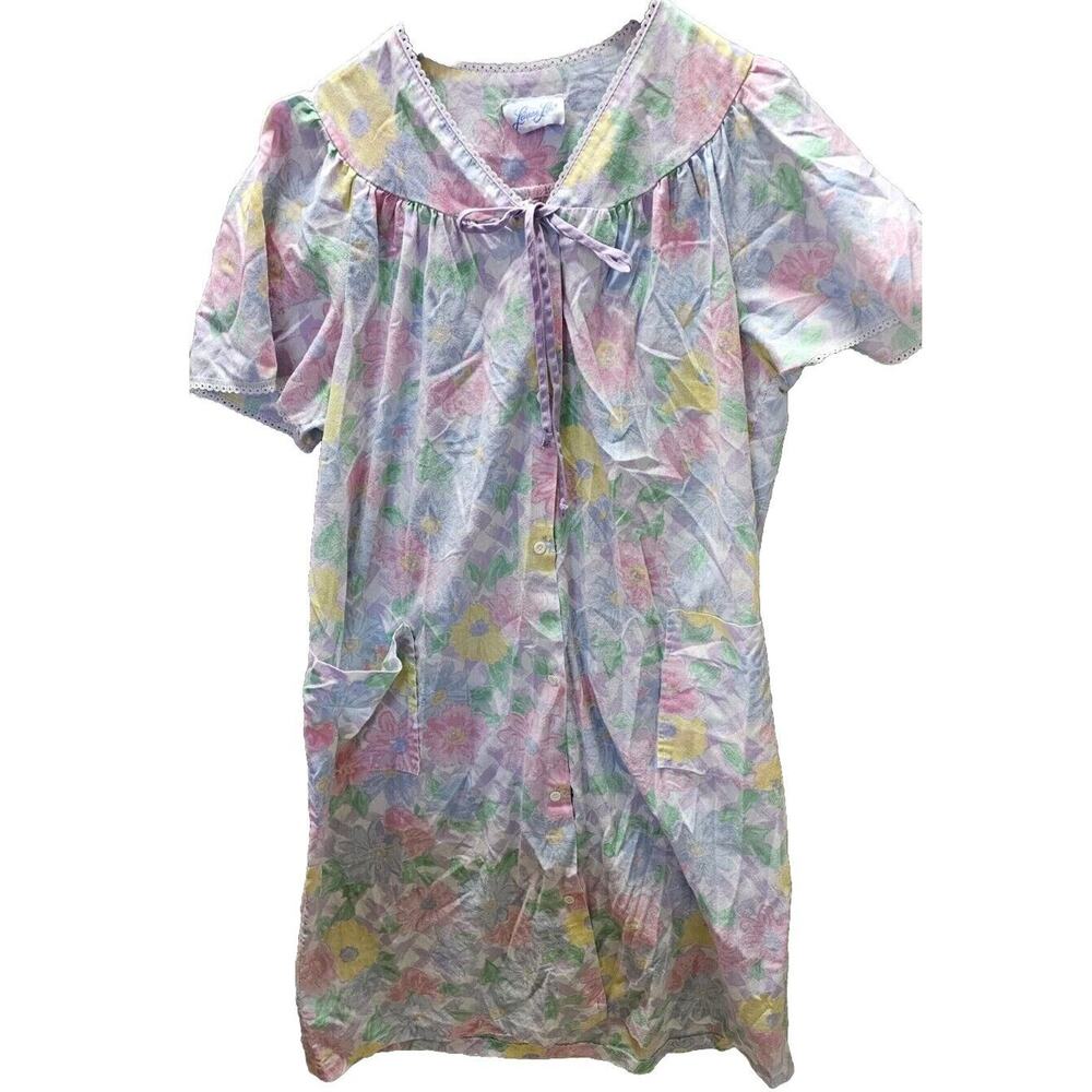 ❤️Leisure Life‎ Floral House Dress Robe Housecoat Snap Front Size M Pockets USA